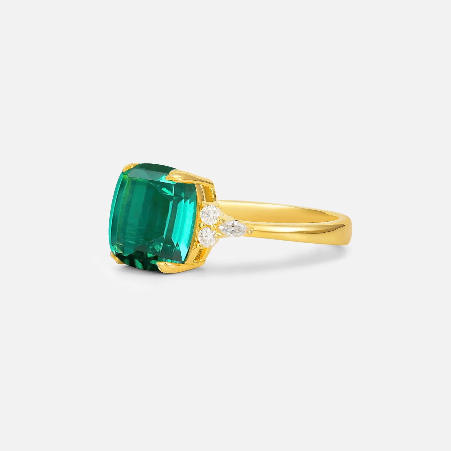 Cushion Cut Emerald Engagement Ring with Side Stones - Additional view
