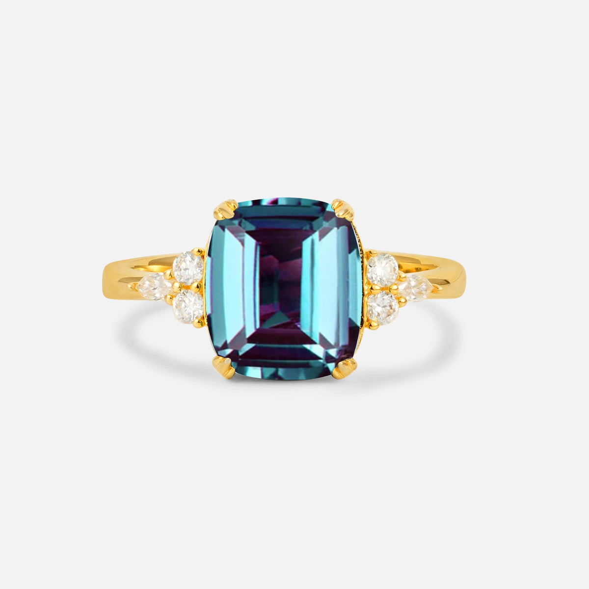 Cushion Cut Alexandrite Engagement Ring with Side Stones - Additional view