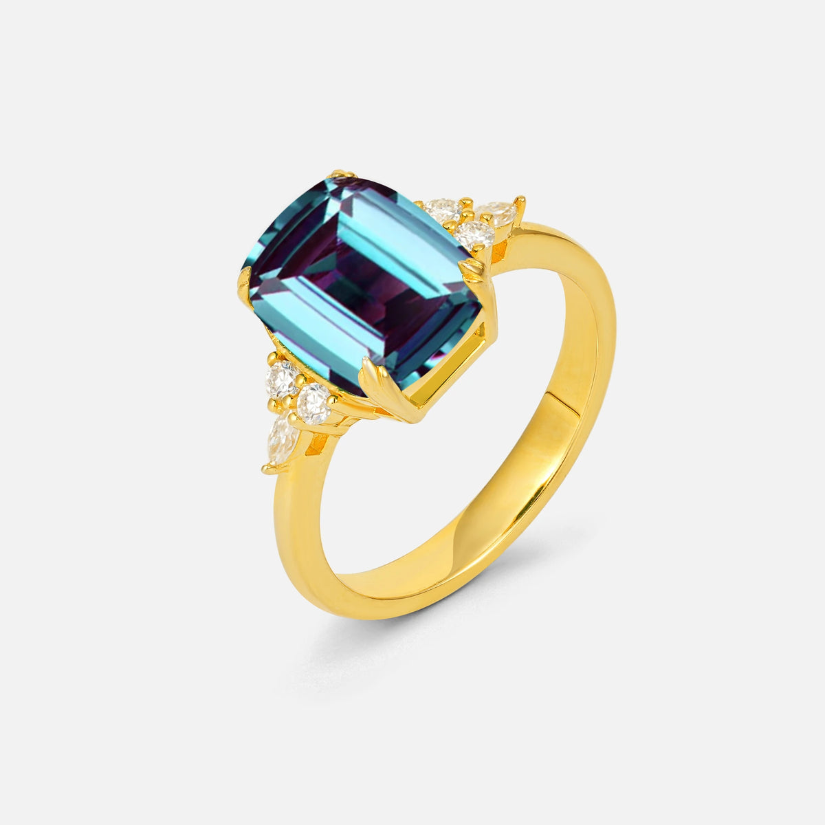Cushion Cut Alexandrite Engagement Ring with Side Stones - Additional view