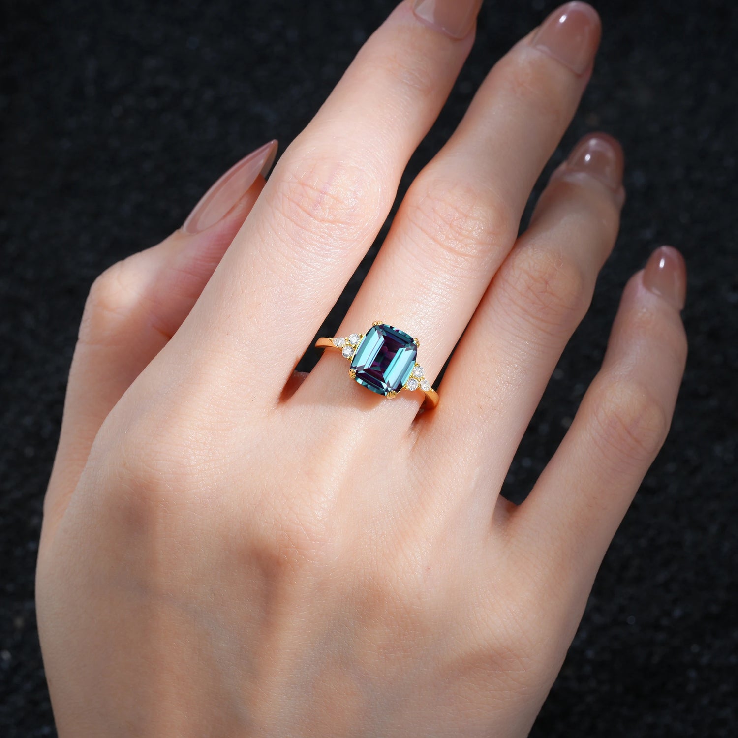 Cushion Cut Alexandrite Engagement Ring with Side Stones - Additional view