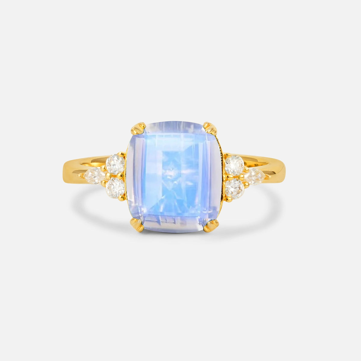 Cushion Cut Moonstone Engagement Ring with Side Stones - Additional view