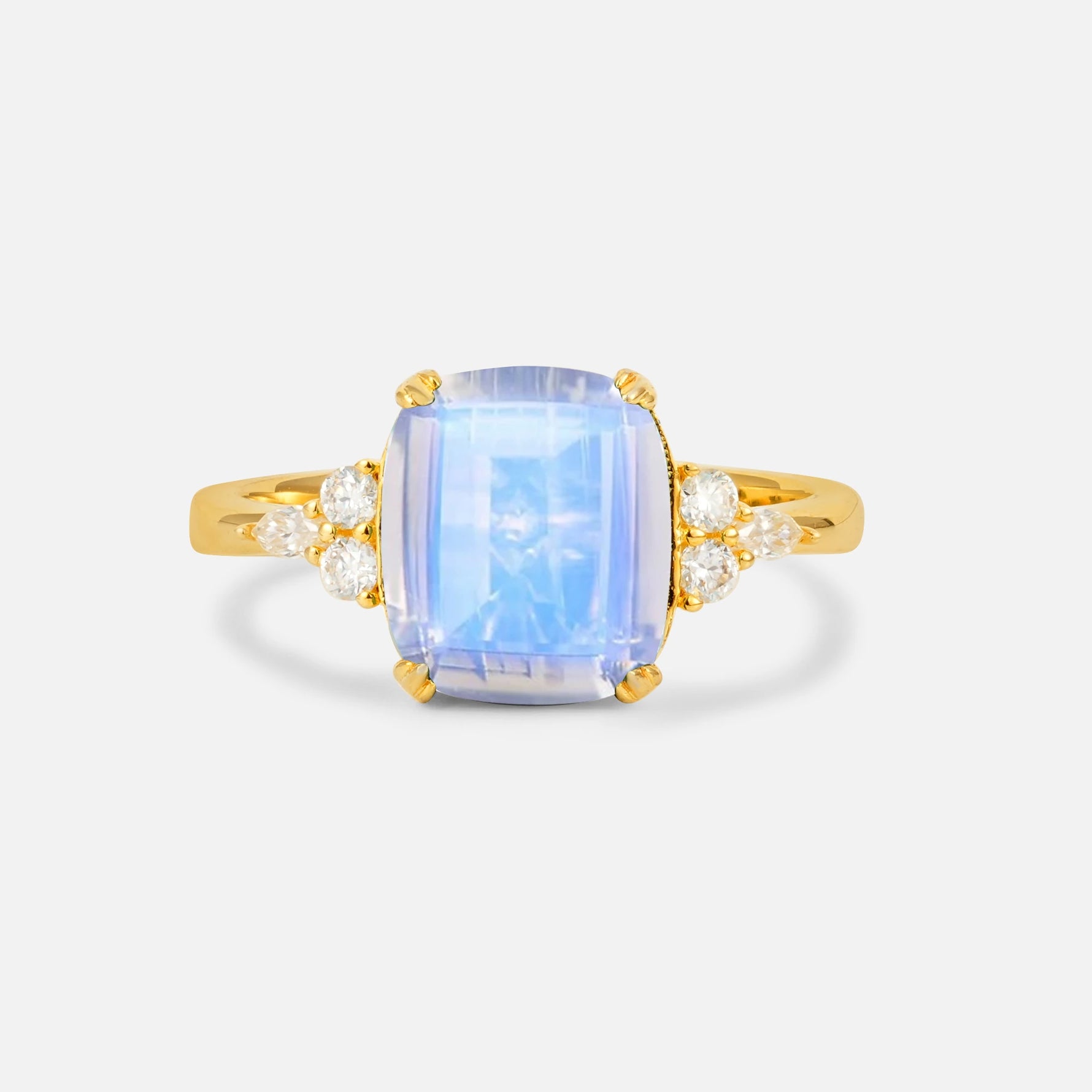 Cushion Cut Moonstone Engagement Ring with Side Stones - Additional view