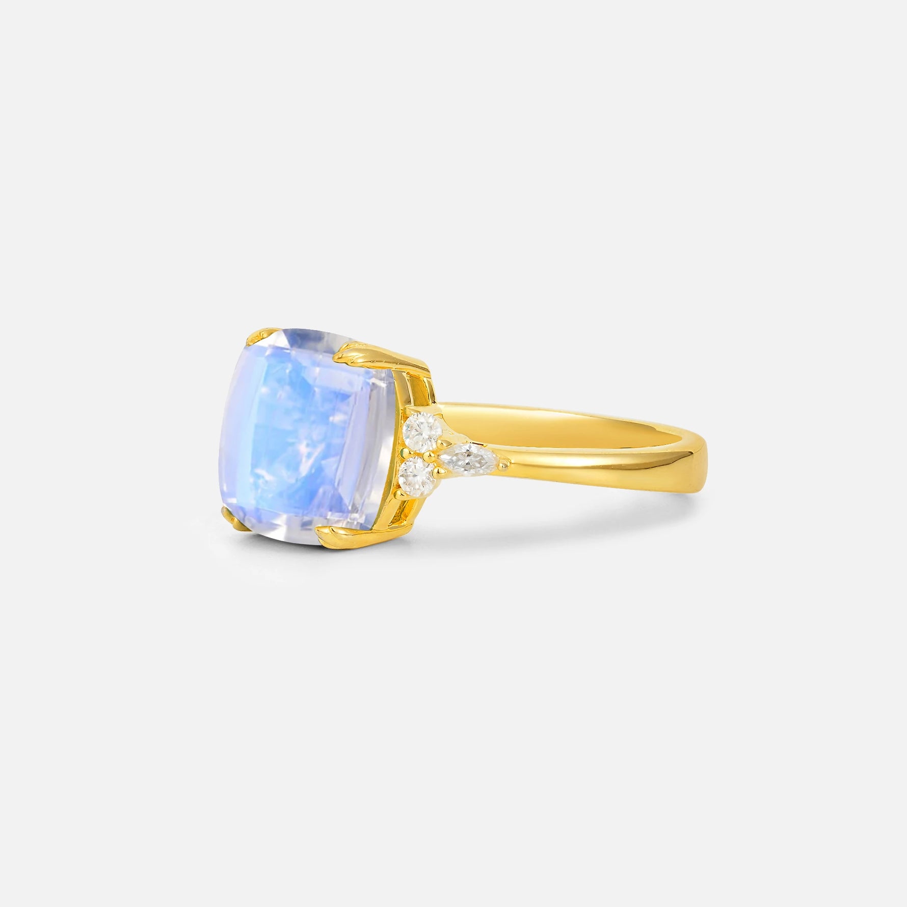 Cushion Cut Moonstone Engagement Ring with Side Stones - Additional view