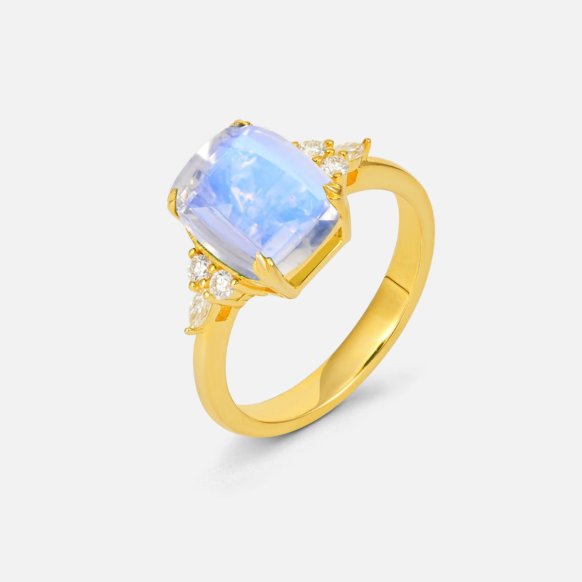 Cushion Cut Moonstone Engagement Ring with Side Stones - Additional view