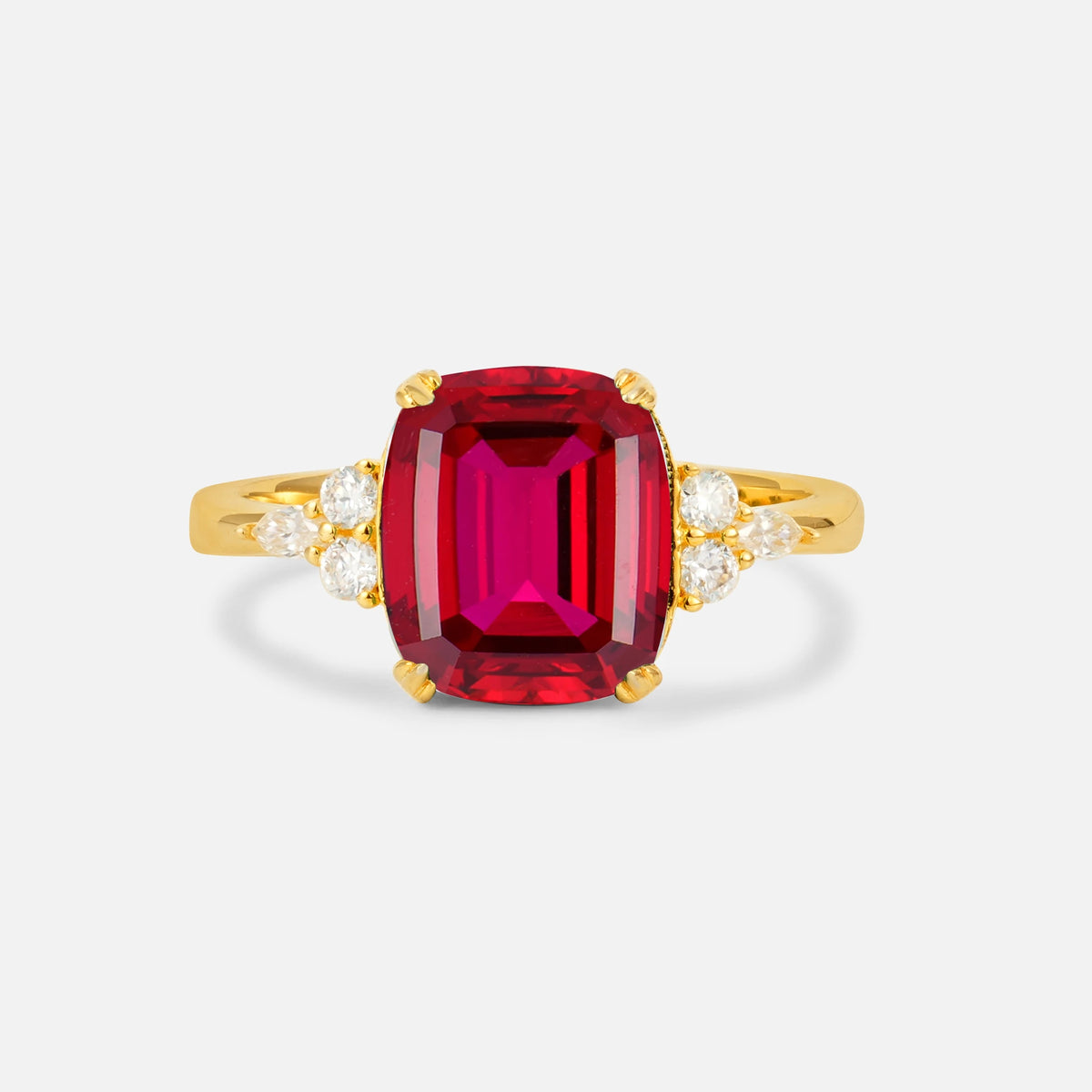 Cushion Cut Ruby Engagement Ring with Side Stones - Additional view