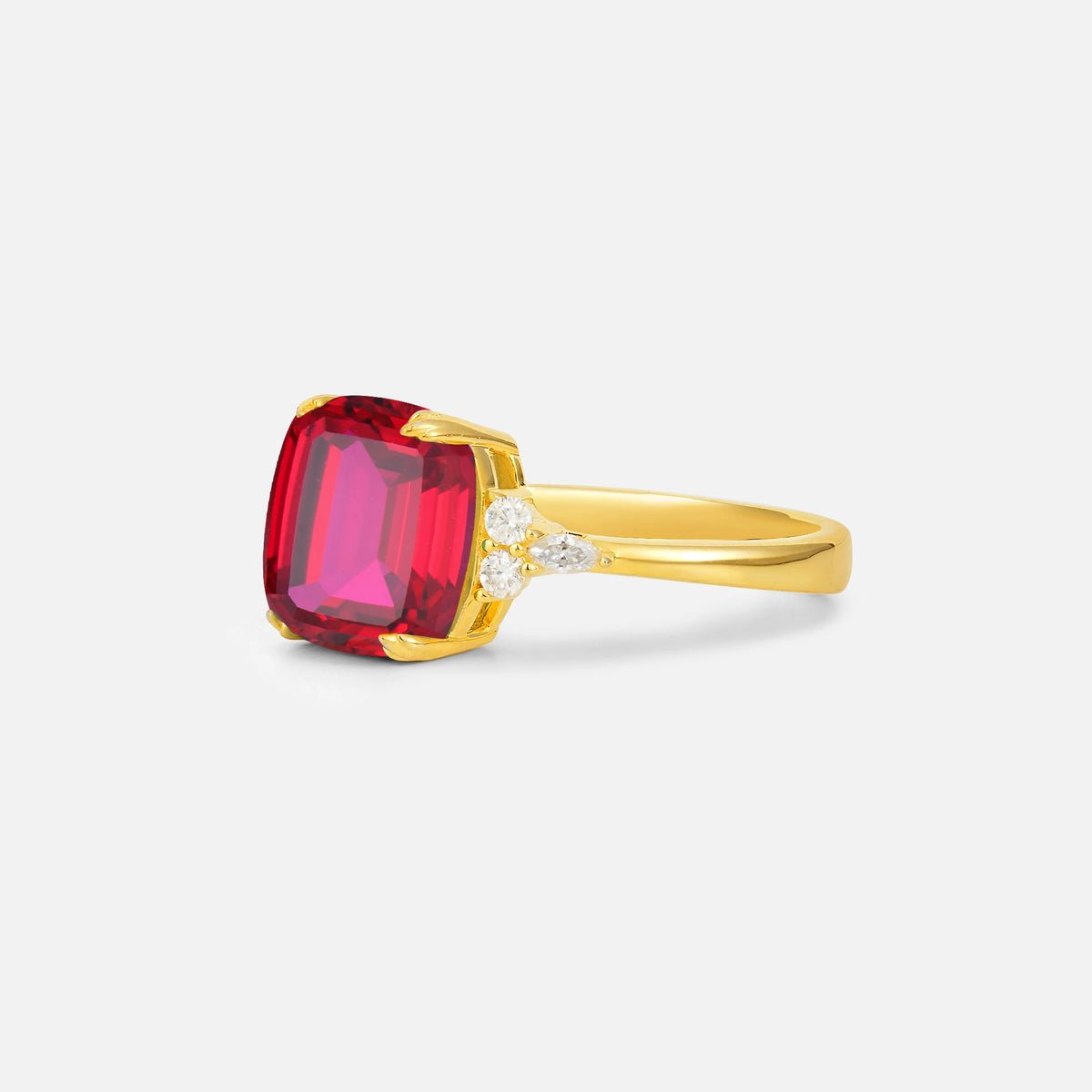 Cushion Cut Ruby Engagement Ring with Side Stones - Additional view