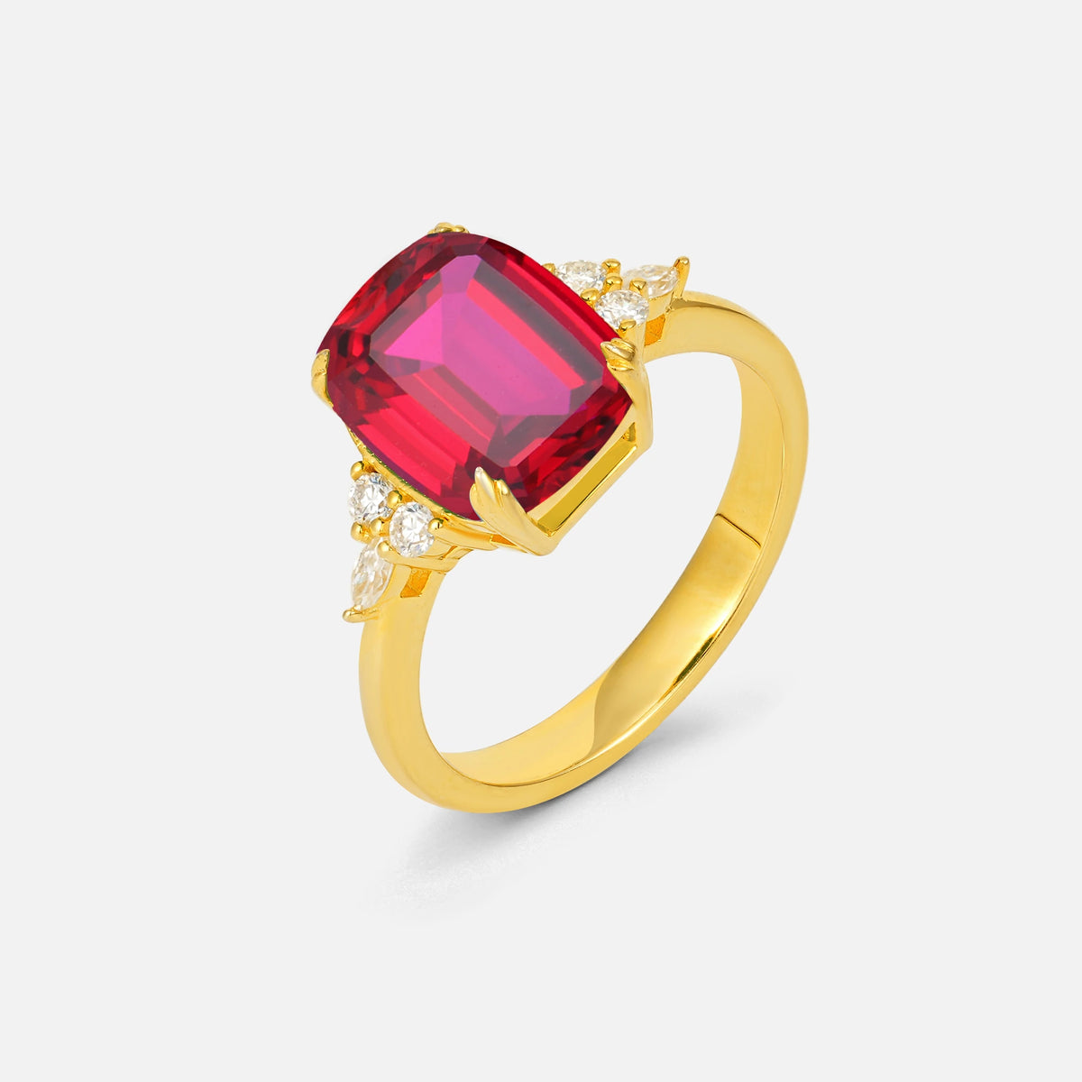 Cushion Cut Ruby Engagement Ring with Side Stones - Additional view