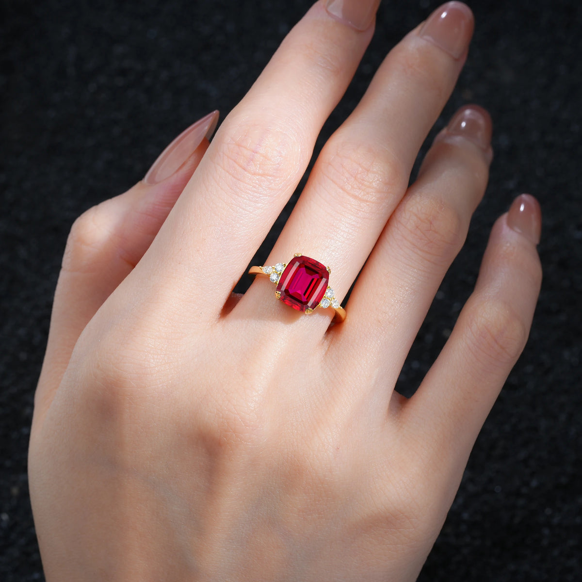 Cushion Cut Ruby Engagement Ring with Side Stones - Additional view