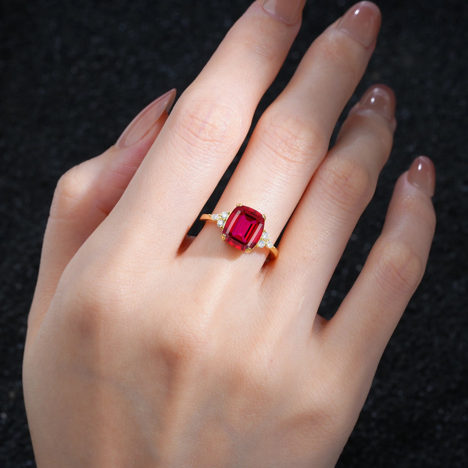 Cushion Cut Ruby Engagement Ring with Side Stones - Additional view