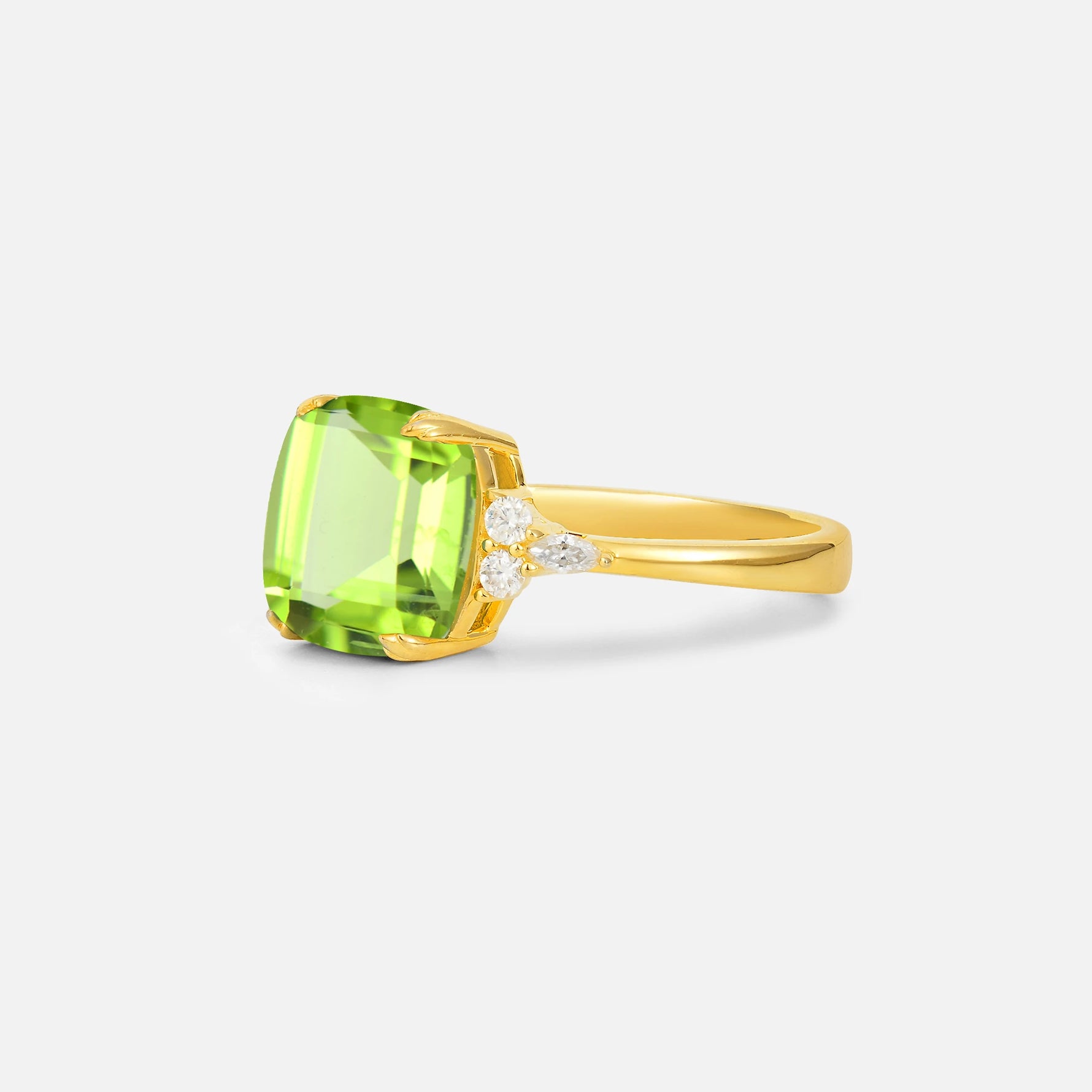 Cushion Cut Peridot Engagement Ring with Side Stones - Additional view