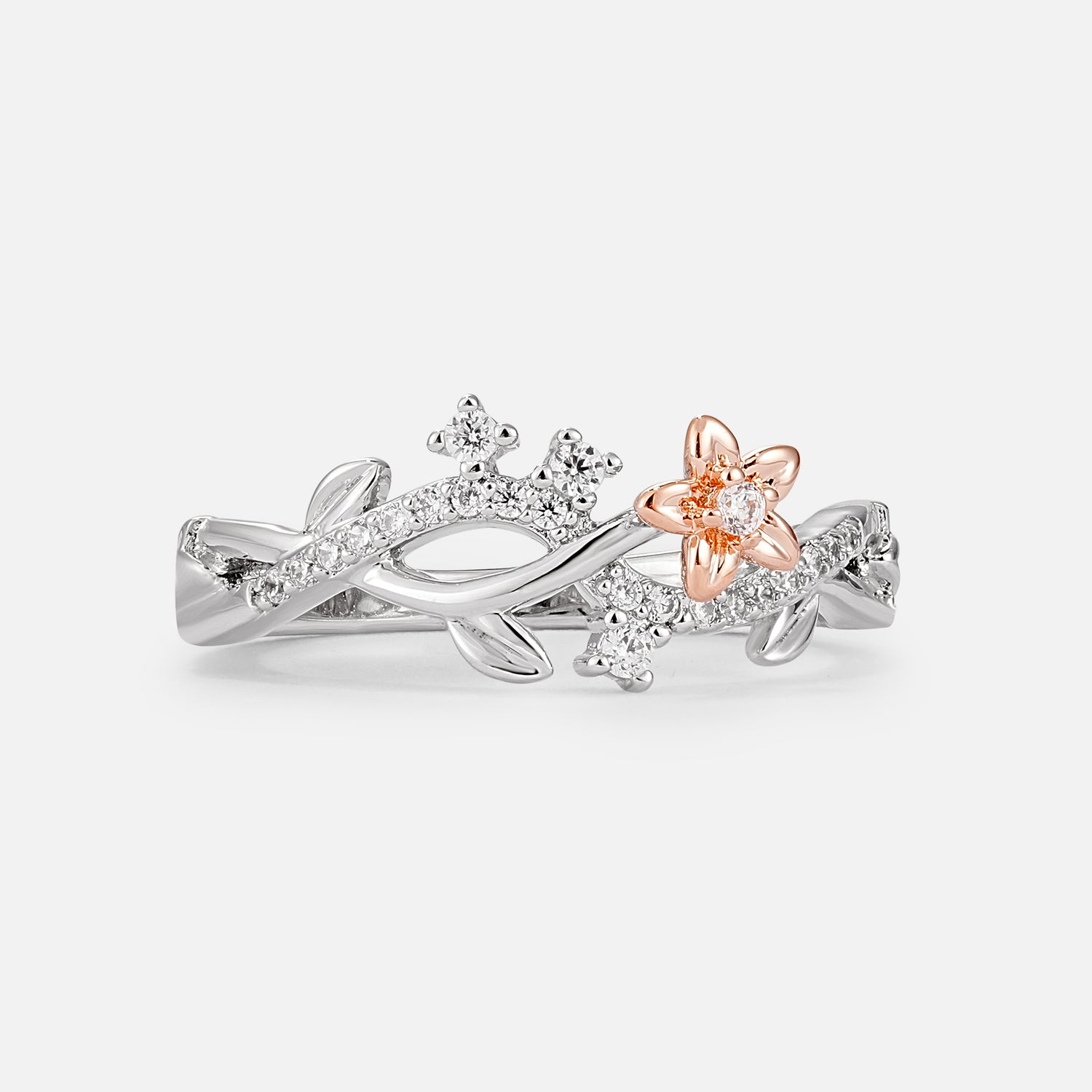 Delicate Two Tone Floral Twisted Vine Moissanite Wedding Band