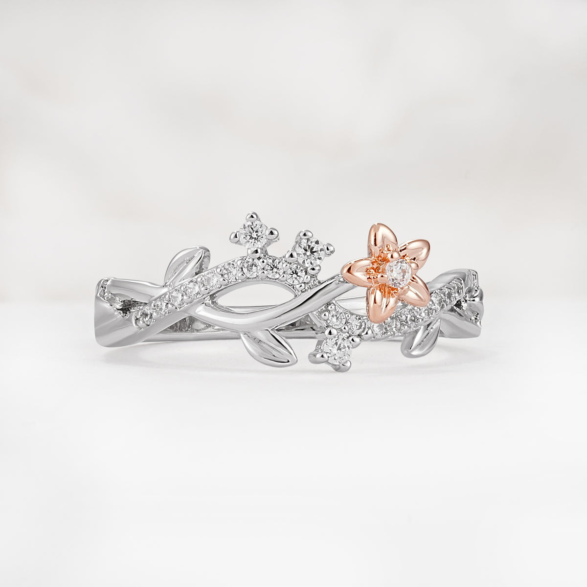 Delicate Two Tone Floral Twisted Vine Moissanite Wedding Band - Additional view