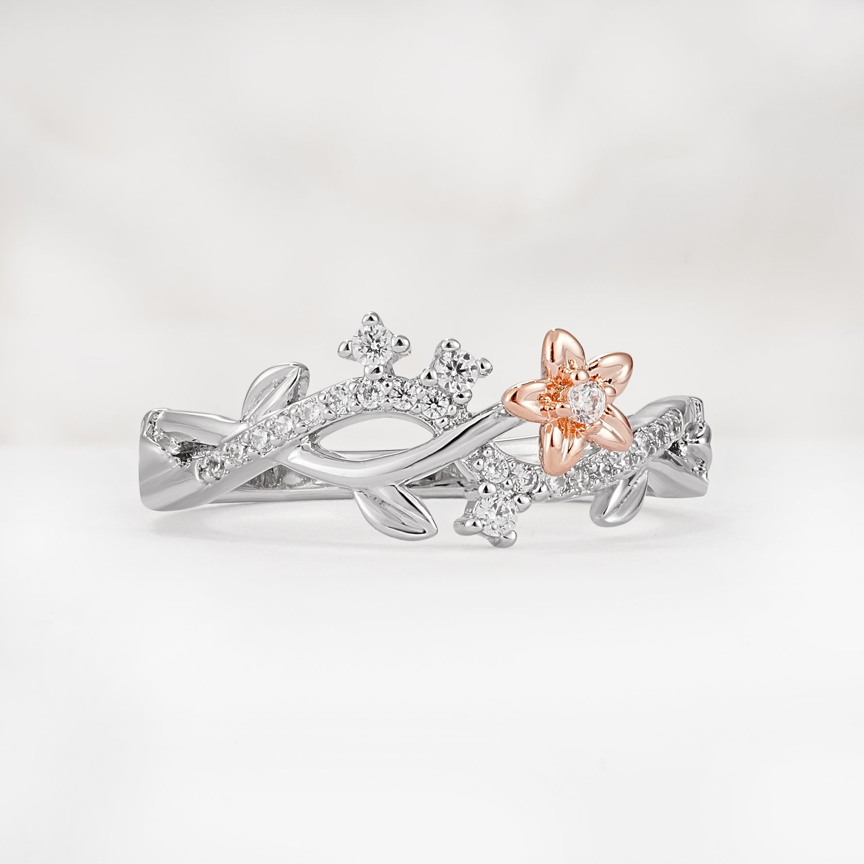 Delicate Two Tone Floral Twisted Vine Moissanite Wedding Band - Additional view