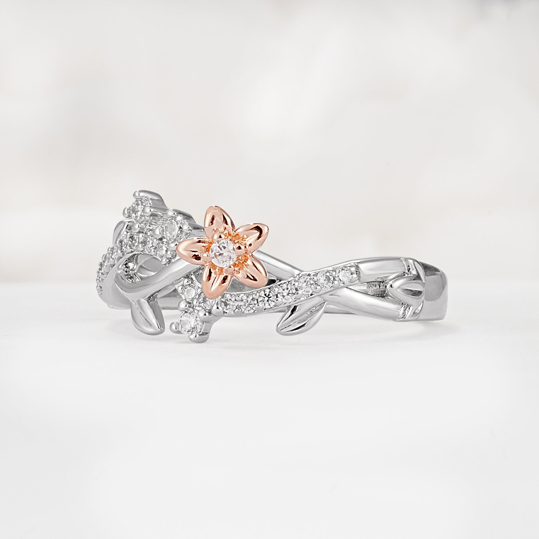 Delicate Two Tone Floral Twisted Vine Moissanite Wedding Band - Additional view