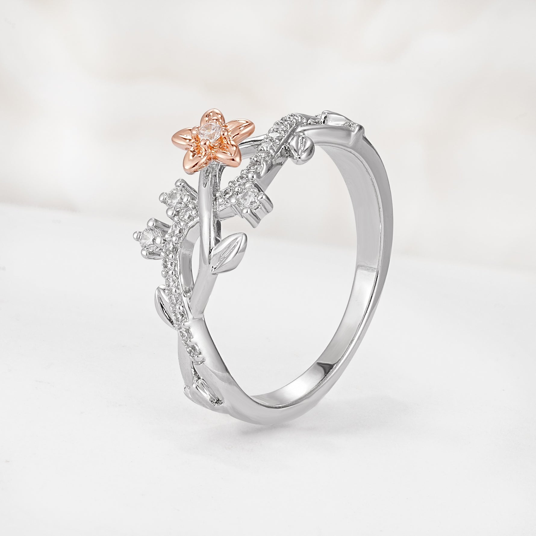 Delicate Two Tone Floral Twisted Vine Moissanite Wedding Band - Additional view