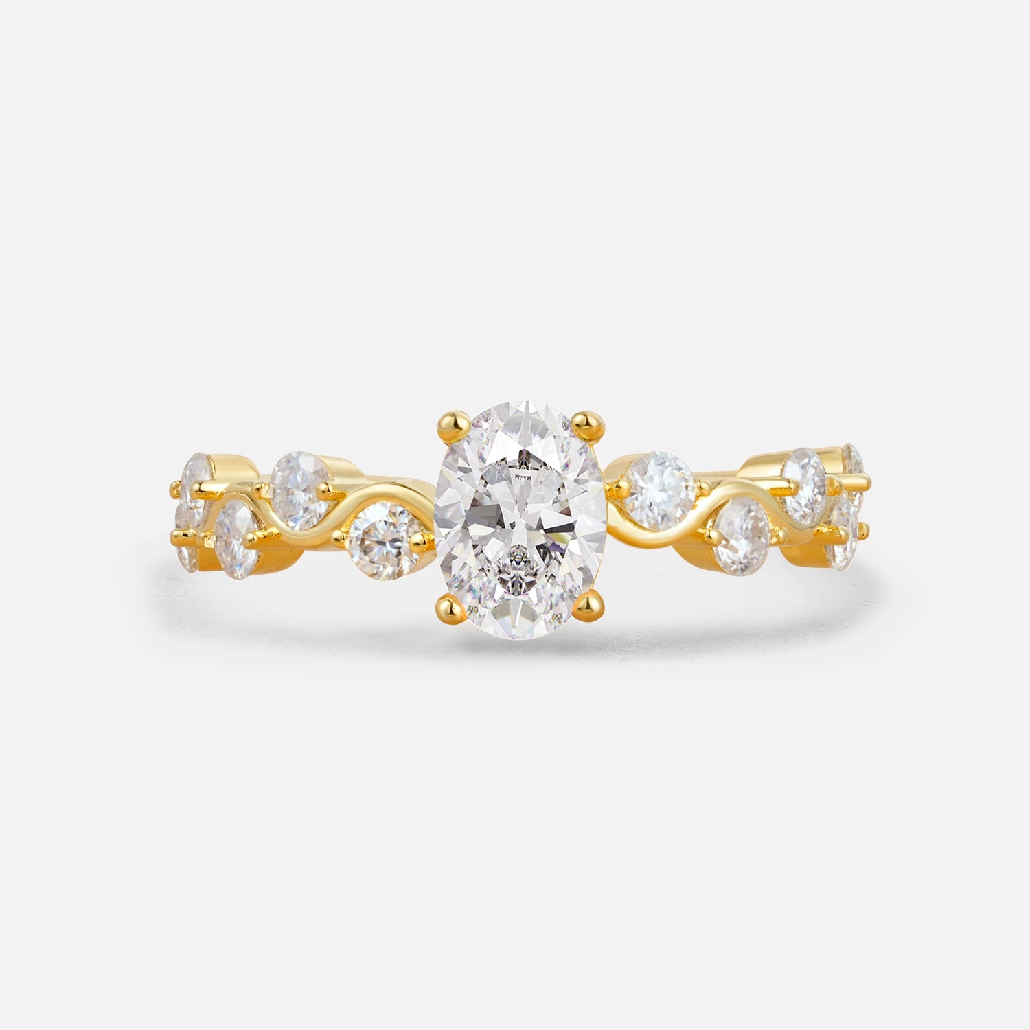 Unique Oval Moissanite Ring with Pave Set Stones