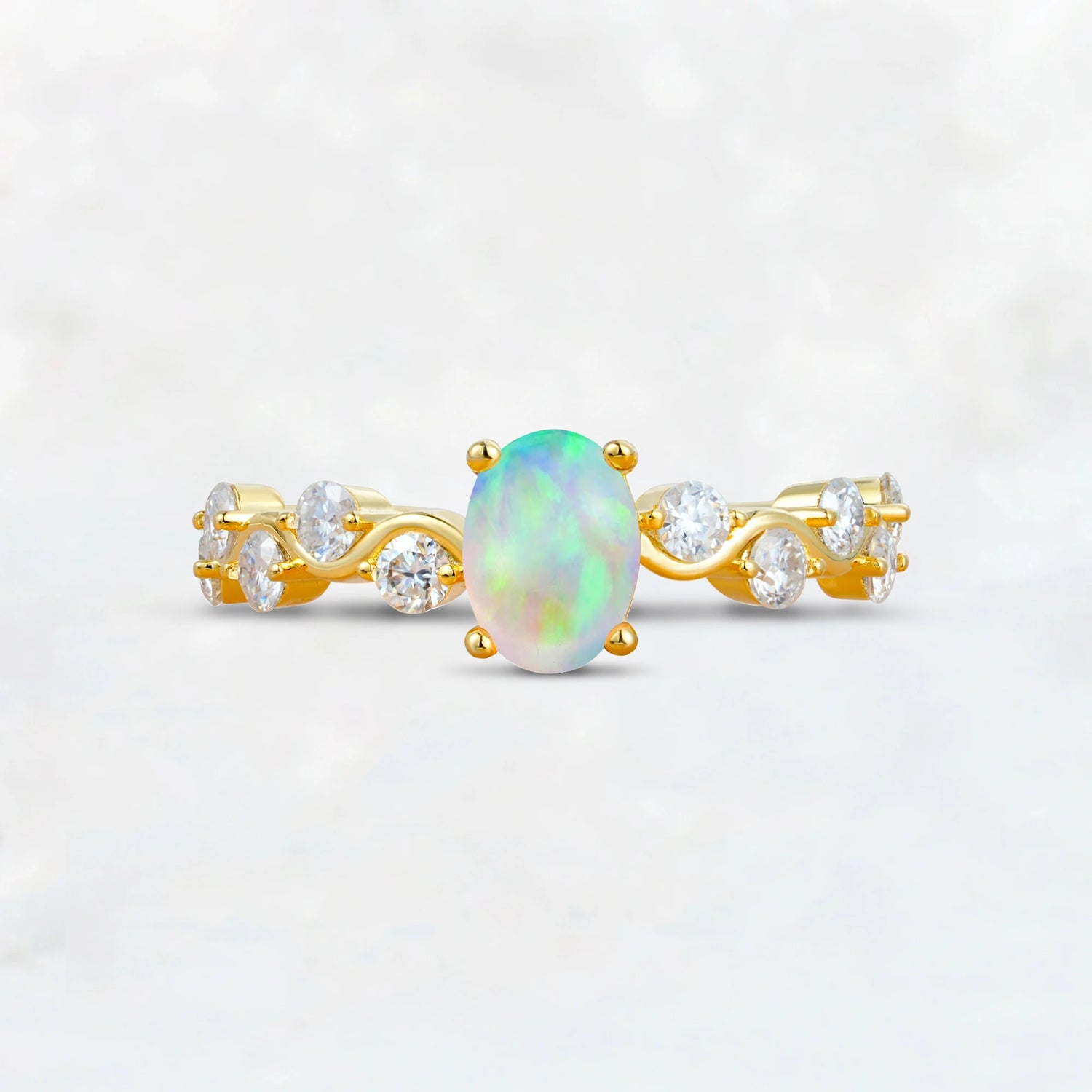 Unique Oval Opal Ring with Pave Set Stones