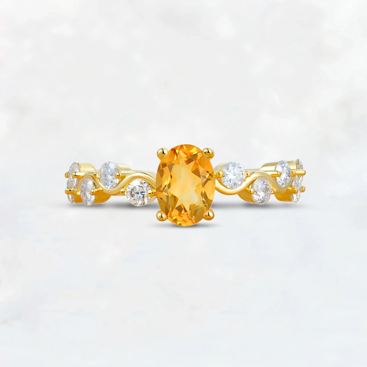 Unique Oval Citrine Ring with Pave Set Stones