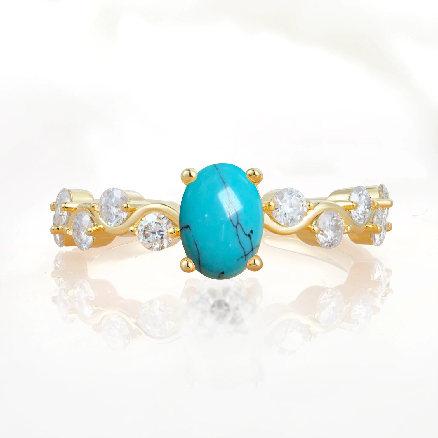 Unique Oval Turquoise Ring with Pave Set Stones