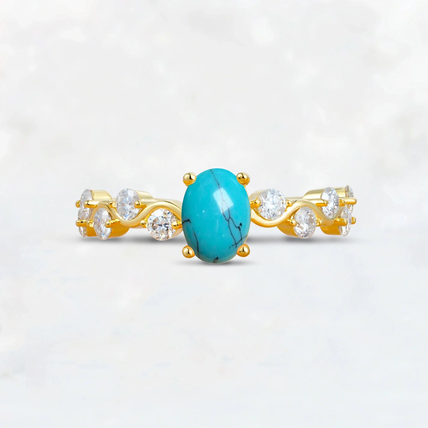 Unique Oval Turquoise Ring with Pave Set Stones