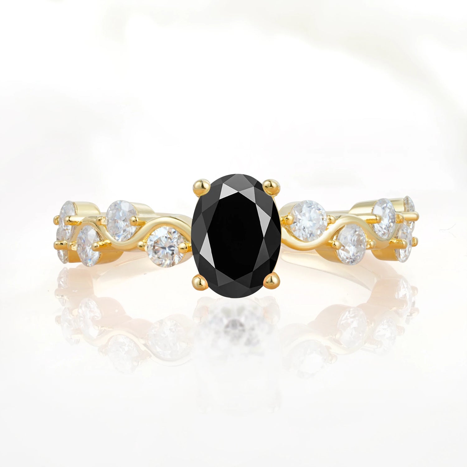Unique Oval Black Onyx Ring with Pave Set Stones