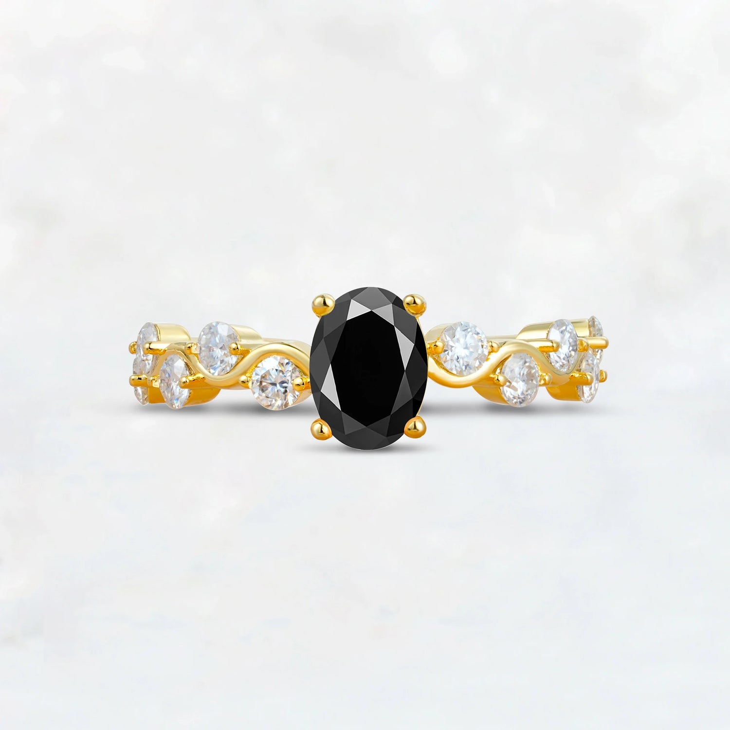 Unique Oval Black Onyx Ring with Pave Set Stones