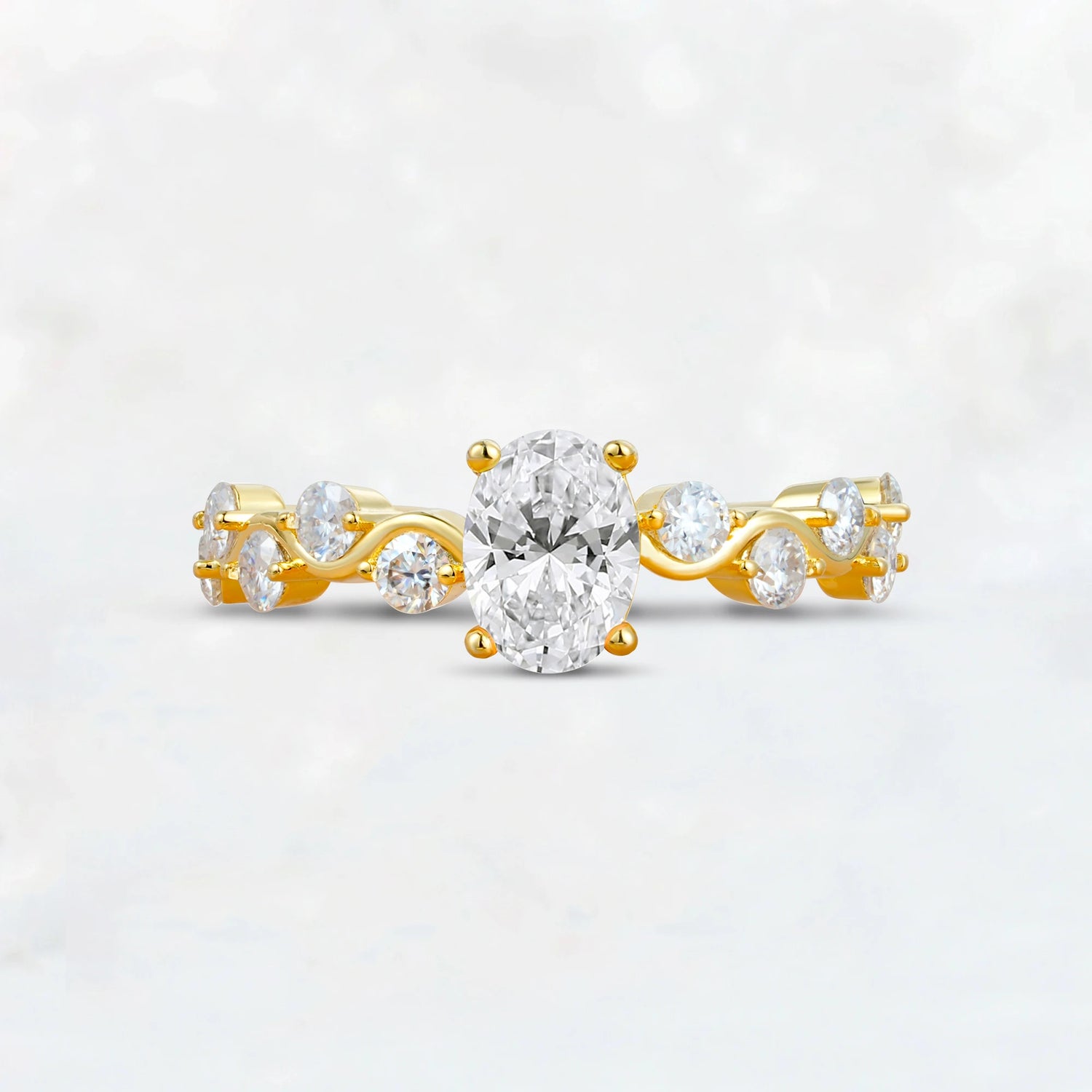 Unique Oval Lab Diamond Ring with Pave Set Stones