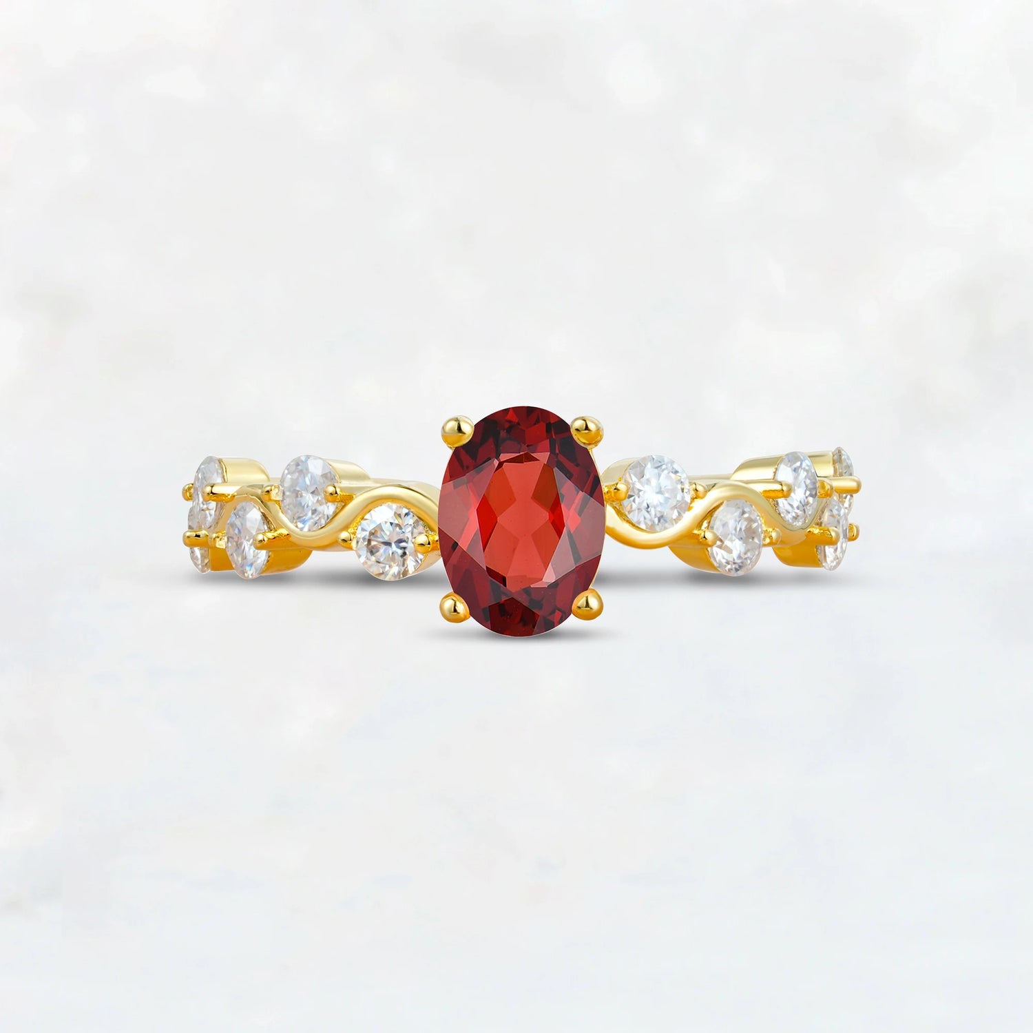 Unique Oval Garnet Ring with Pave Set Stones