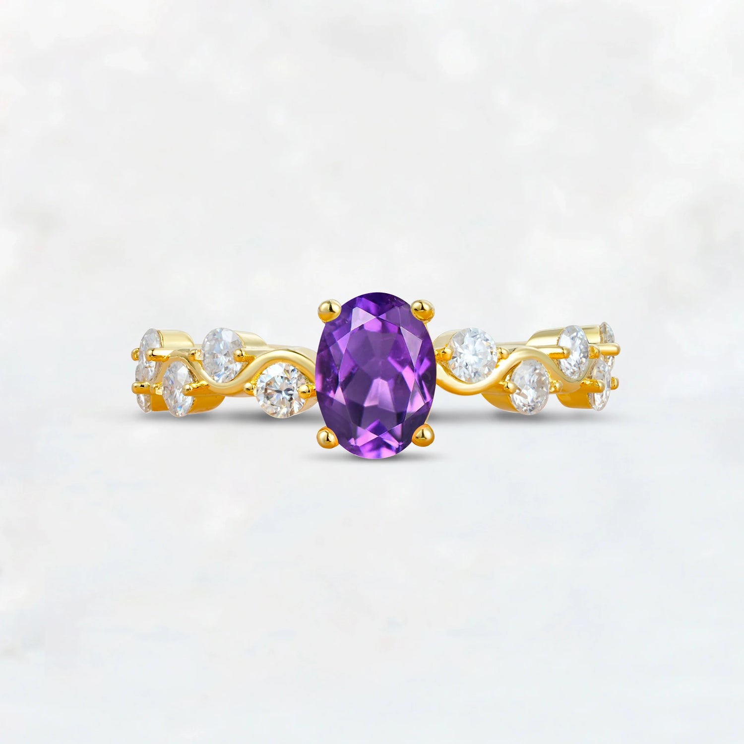 Unique Oval Amethyst Ring with Pave Set Stones