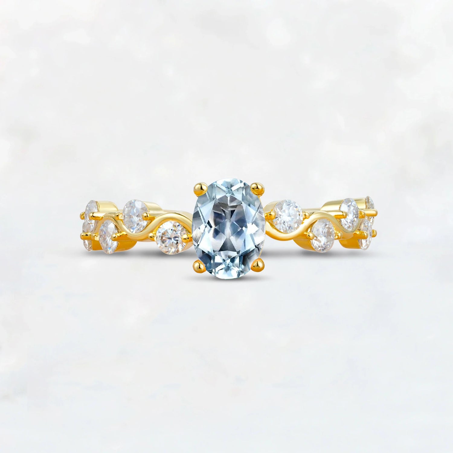 Unique Oval Aquamarine Ring with Pave Set Stones