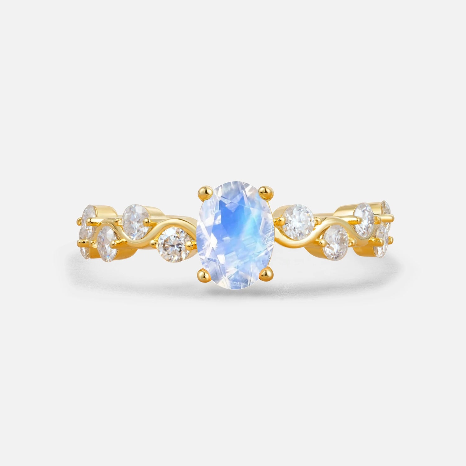 Unique Oval Moonstone Ring with Pave Set Stones