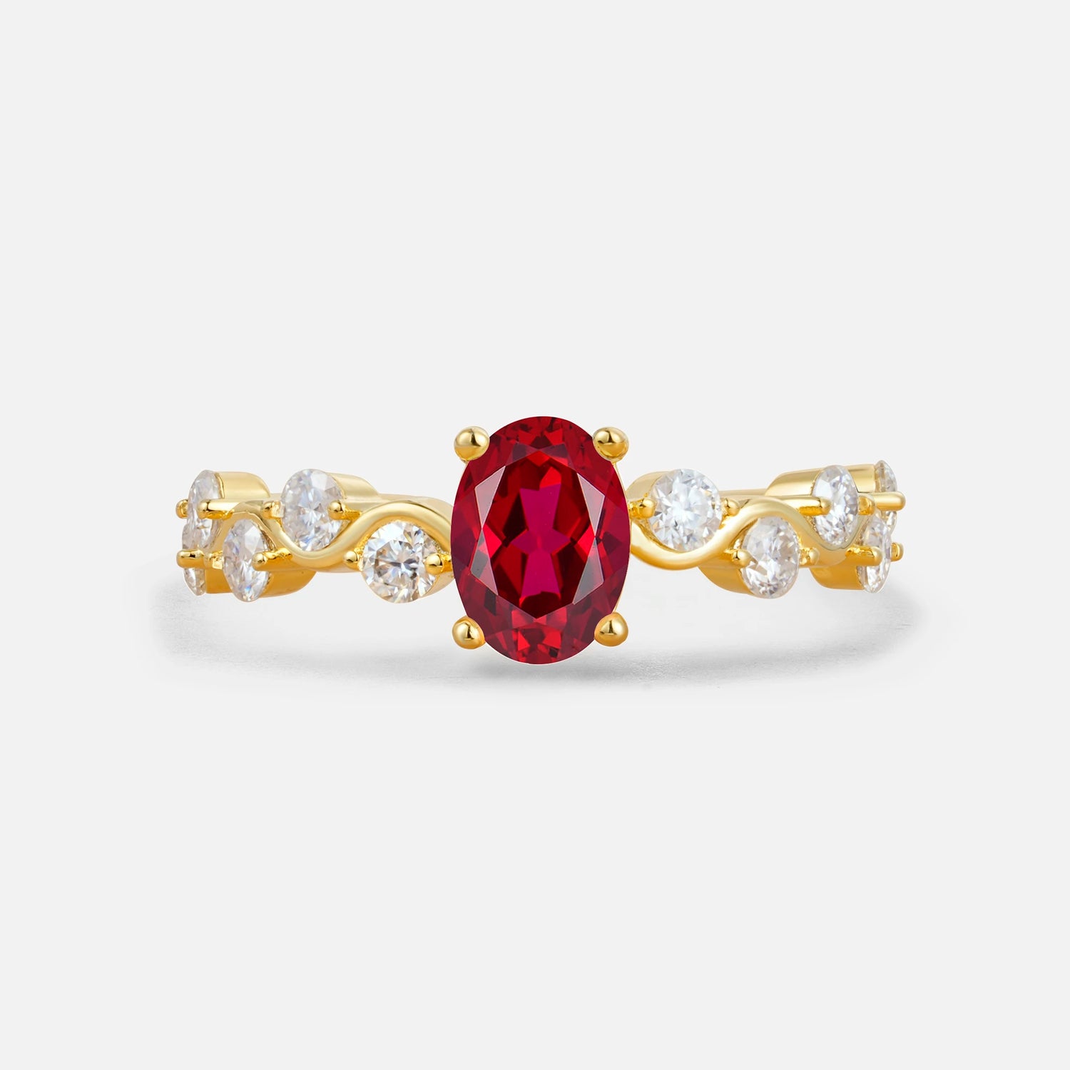 Unique Oval Ruby Ring with Pave Set Stones