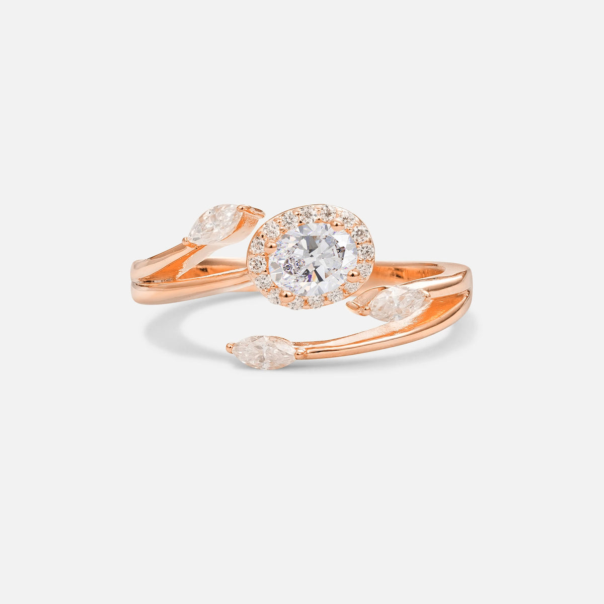 Oval Cut Moissanite Engagement Ring with Halo and Marquise Side Stones - Additional view