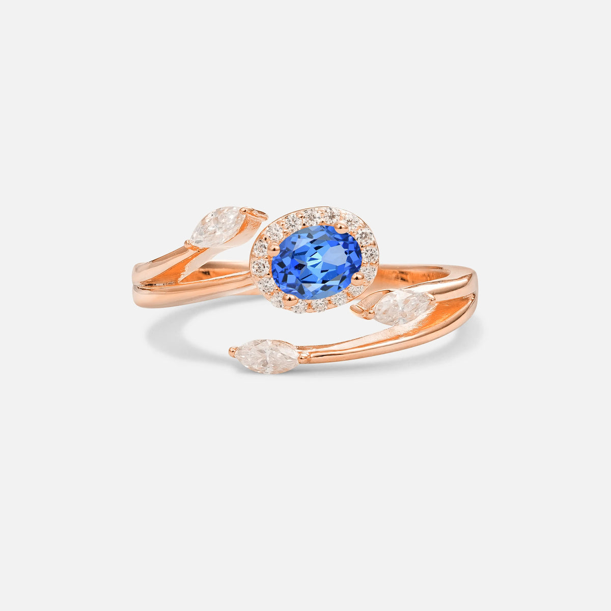 Oval Cut Sapphire Engagement Ring with Halo and Marquise Side Stones - Additional view