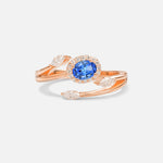 Oval Cut Sapphire Engagement Ring with Halo and Marquise Side Stones - Additional view