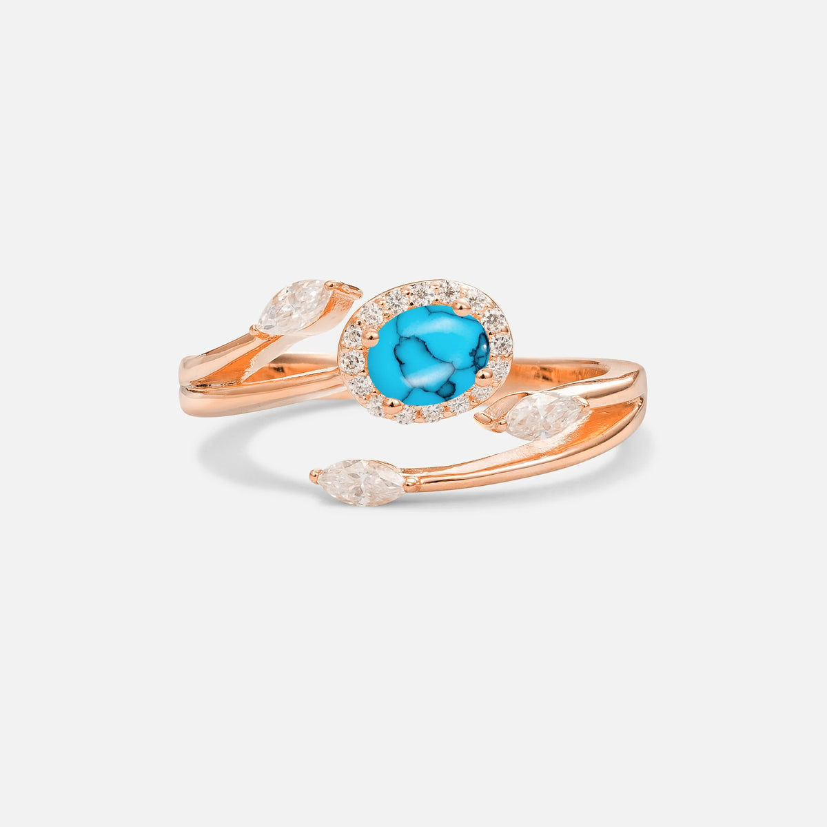 Oval Cut Turquoise Engagement Ring with Halo and Marquise Side Stones - Additional view