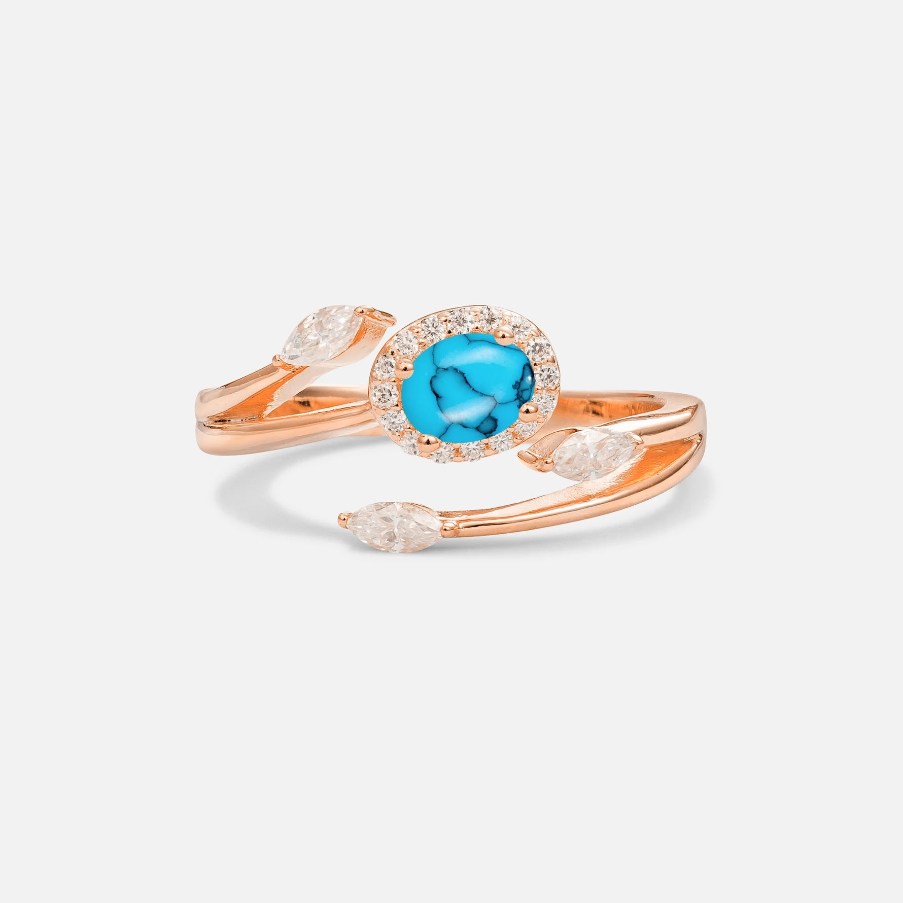 Oval Cut Turquoise Engagement Ring with Halo and Marquise Side Stones - Additional view
