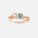 Oval Cut Moss Agate Engagement Ring with Halo and Marquise Side Stones - Additional view
