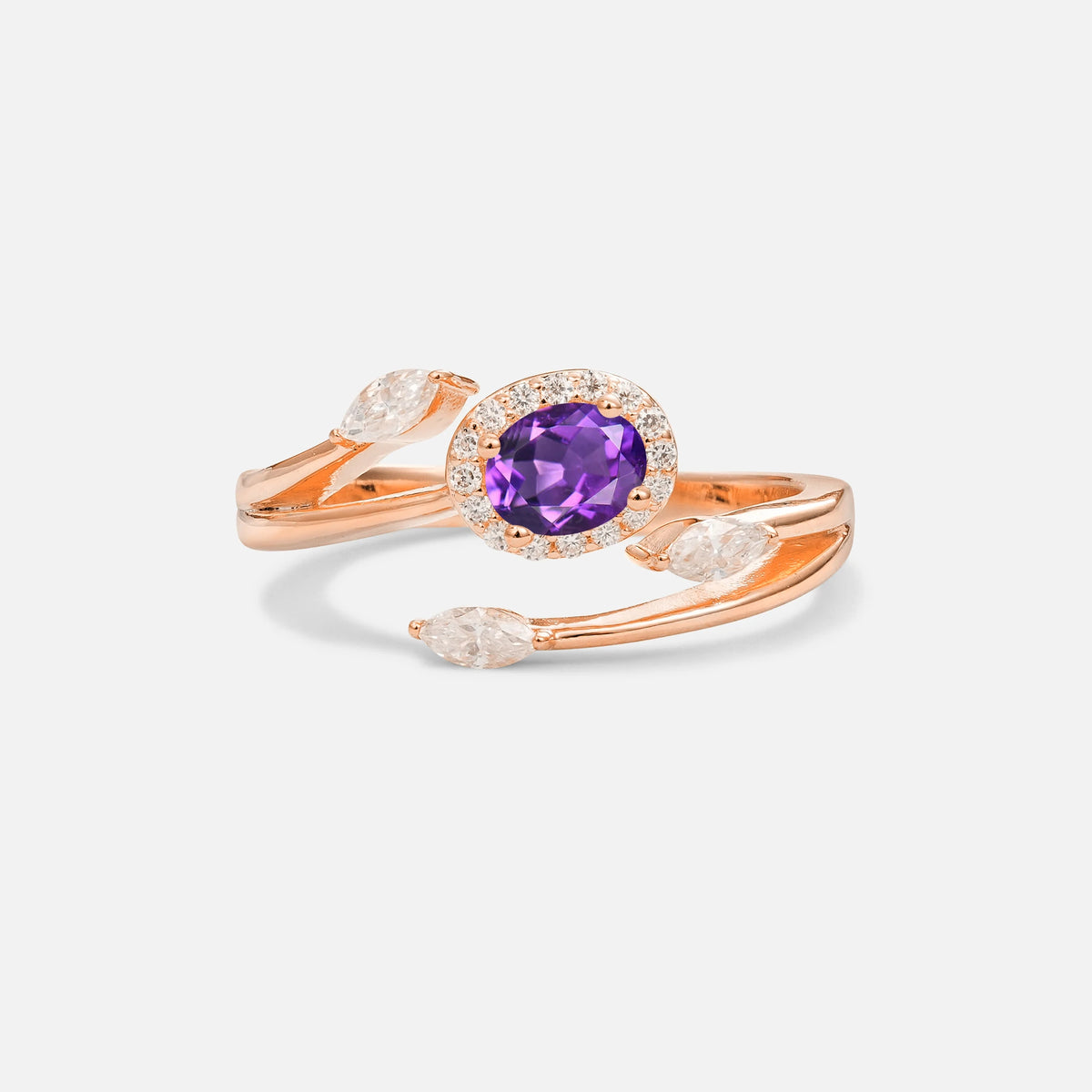 Oval Cut Amethyst Engagement Ring with Halo and Marquise Side Stones - Additional view