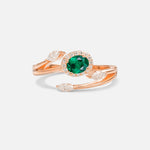 Oval Cut Emerald Engagement Ring with Halo and Marquise Side Stones - Additional view