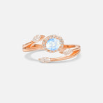 Oval Cut Moonstone Engagement Ring with Halo and Marquise Side Stones - Additional view