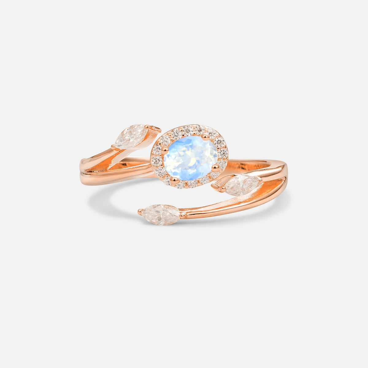 Oval Cut Moonstone Engagement Ring with Halo and Marquise Side Stones - Additional view