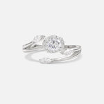 Oval Cut Moissanite Engagement Ring with Halo and Marquise Side Stones - Additional view