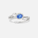 Oval Cut Sapphire Engagement Ring with Halo and Marquise Side Stones - Additional view