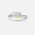 Oval Cut Fire Opal Engagement Ring with Halo and Marquise Side Stones - Additional view