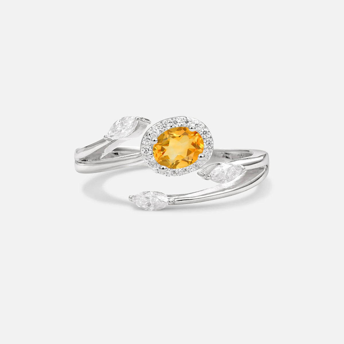 Oval Cut Citrine Engagement Ring with Halo and Marquise Side Stones - Additional view