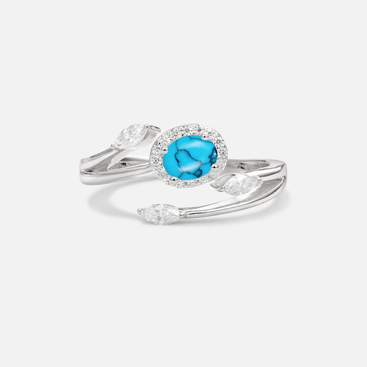 Oval Cut Turquoise Engagement Ring with Halo and Marquise Side Stones - Additional view