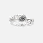 Oval Cut Black Rutilated Quartz Engagement Ring with Halo and Marquise Side Stones - Additional view