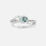 Oval Cut Moss Agate Engagement Ring with Halo and Marquise Side Stones - Additional view