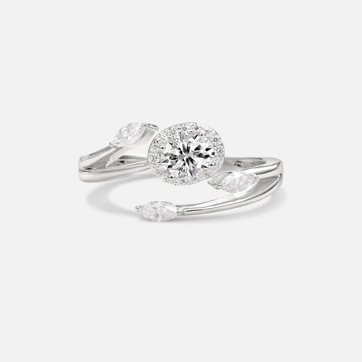 Oval Cut Lab Diamond Engagement Ring with Halo and Marquise Side Stones - Additional view